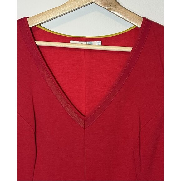 Boden Women Red Dress Size 12 Cap Sleeve Pleated Heavyweight Christmas - Picture 7 of 11